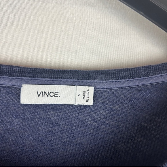 Vince navy knit linen folded sleeve blouse top M - Picture 2 of 5